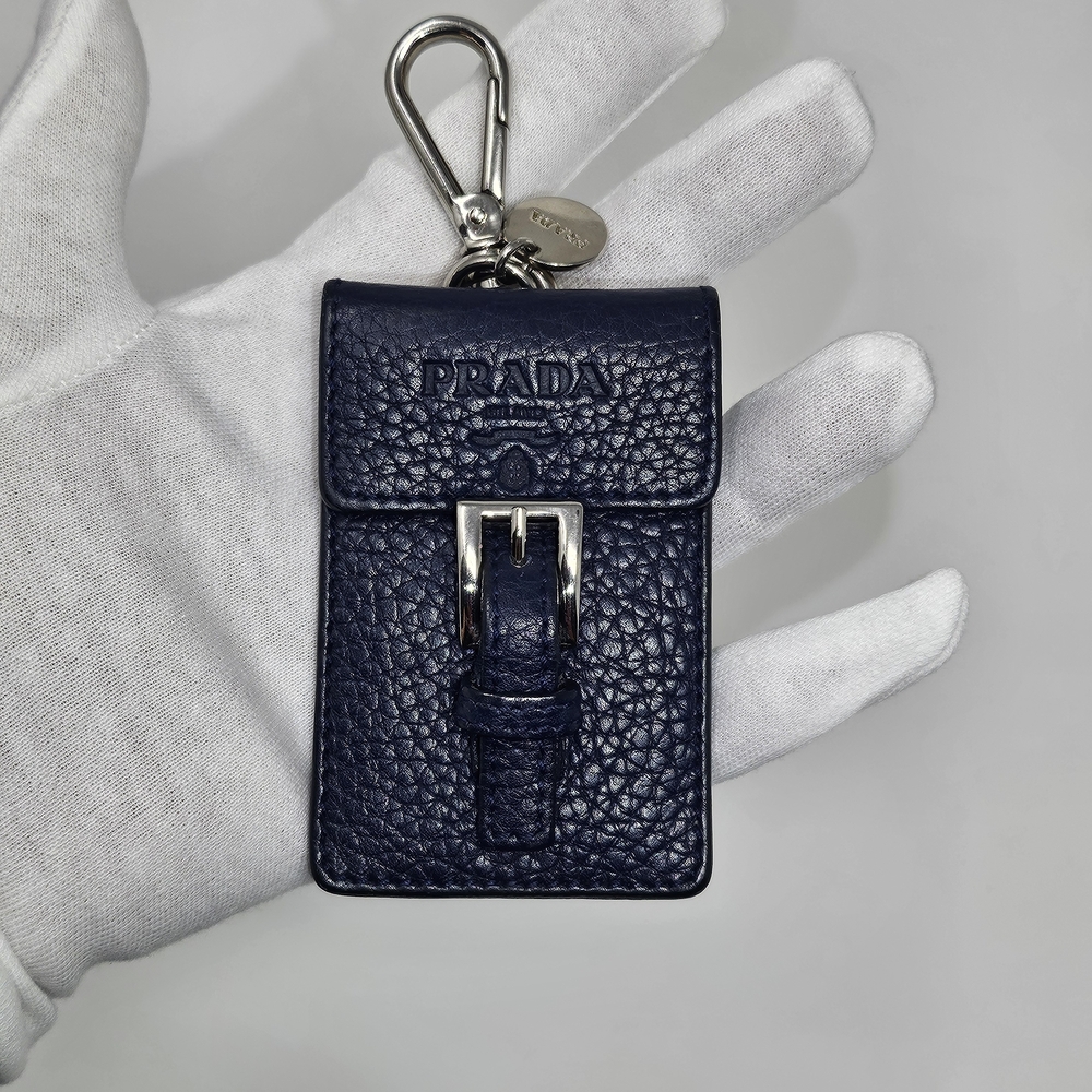 Prada Dark Blue Leather Pouch For Keys Or Purse Charm